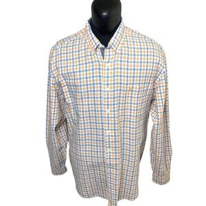 Nautica Blue Orange Plaid Linen Blend Casual Button Down Shirt Long Sleeves XXL